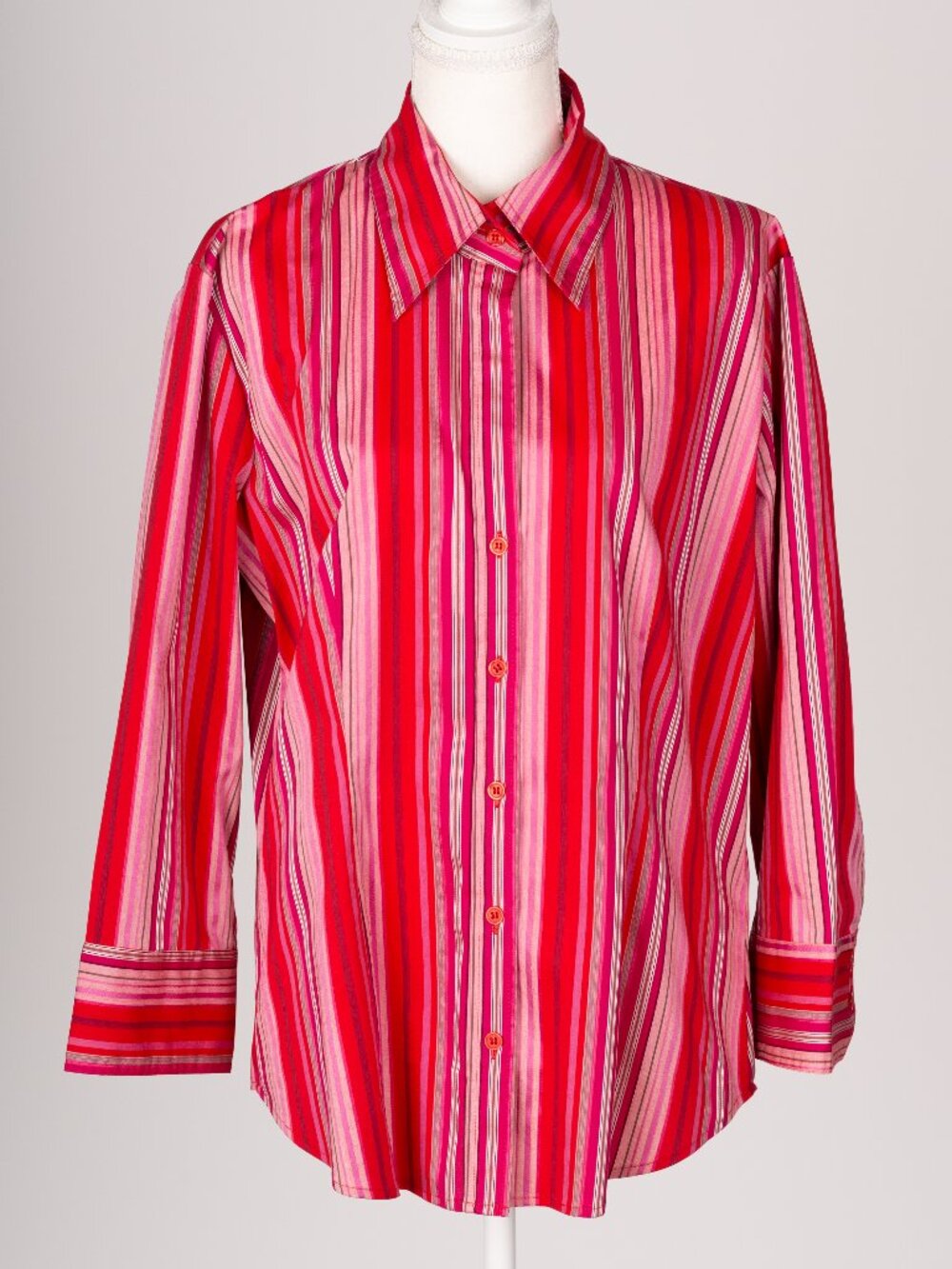 NWT New York & Company Striped Button Down Blouse Red Pink XL Preppy Dopamine